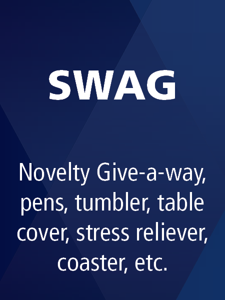 Click to place orders for novelty items, pens, tumblers, stress relievers, coasters, and more.